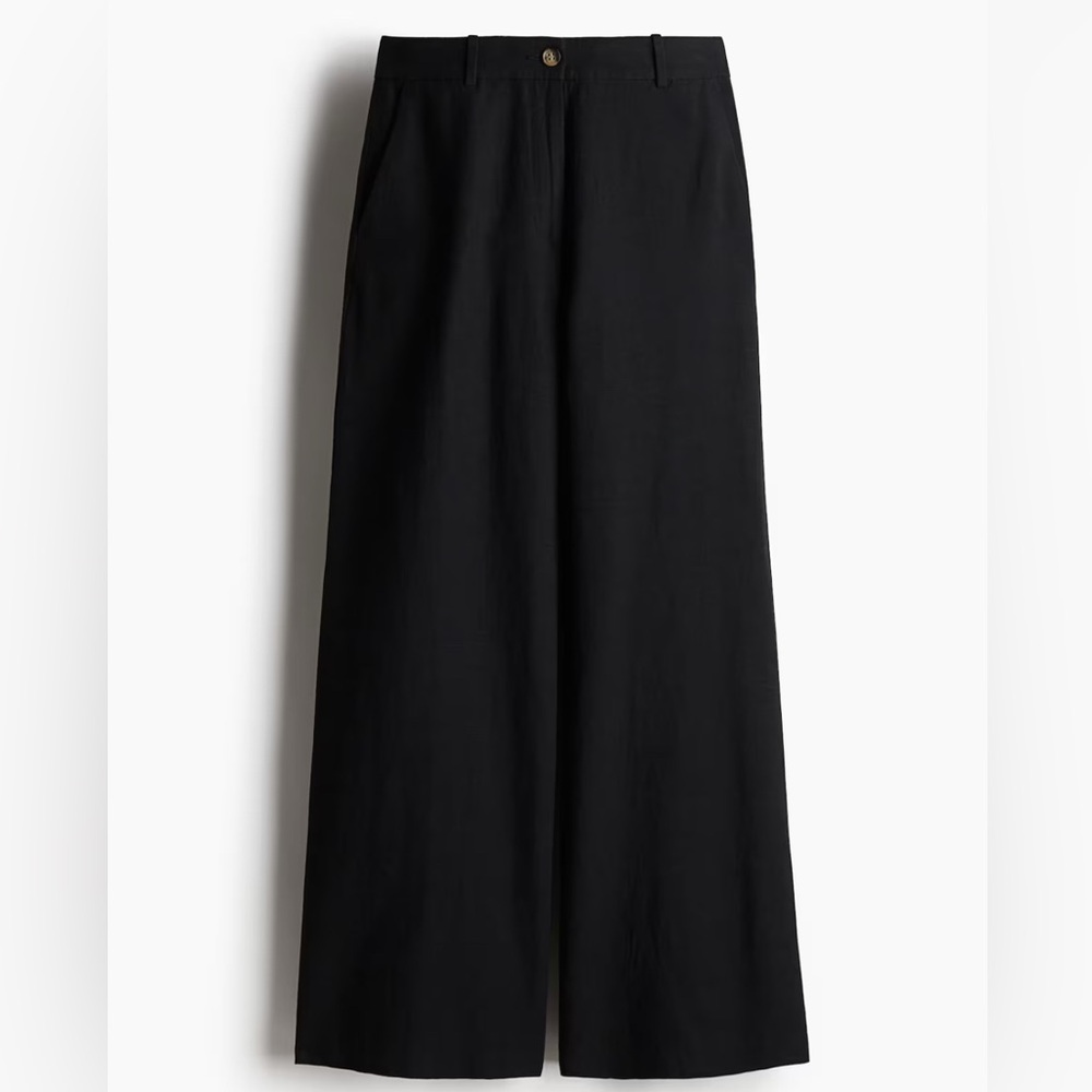 H&M Black Linen Blend Wide Leg Pants